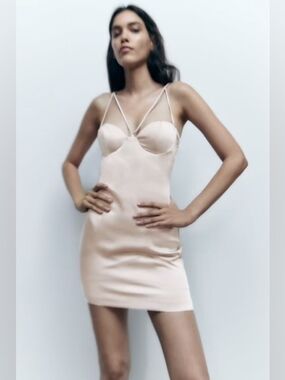 Zara Blush Satin Slip Mini Dress